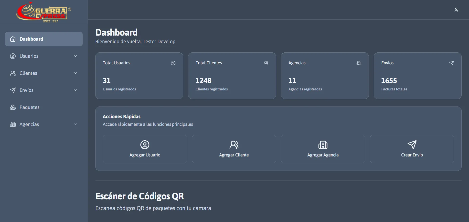 Guerra Express tracking dashboard on mobile