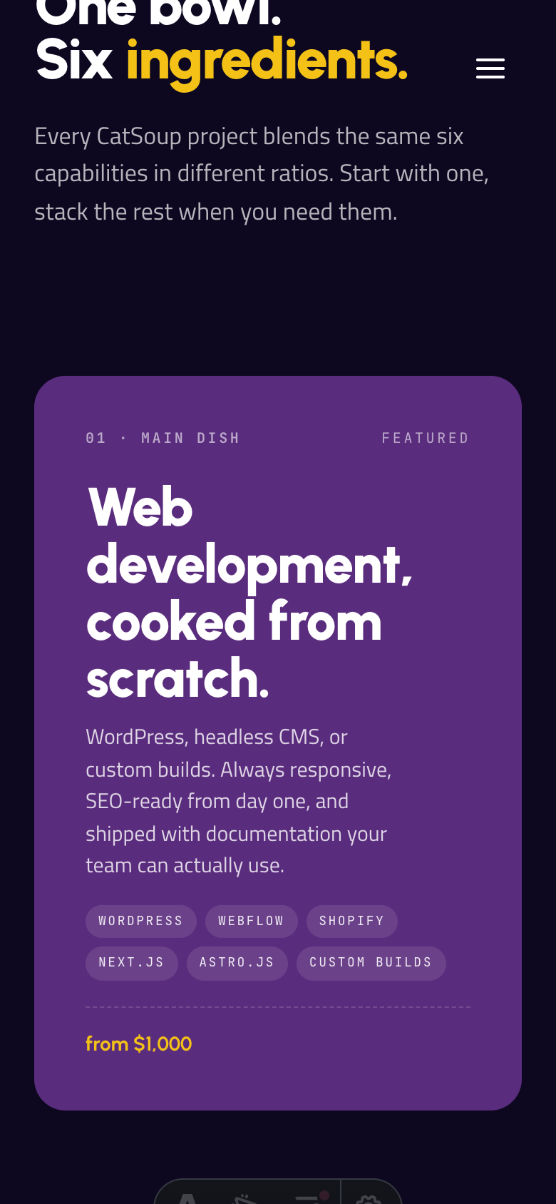 Mobile services section — the same six ingredients, stacked.